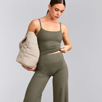 SoftMotion™ Strappy Mid Tank Top with Built in Bra Shelf with Gray Logo | Alpine Green