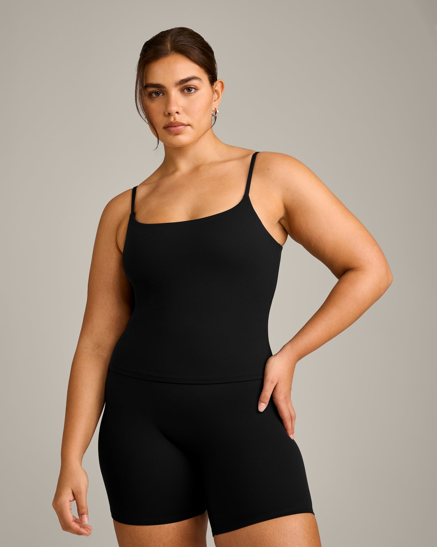 SoftMotion™ Strappy Vest with Built in Bra Shelf with Gray Logo | Black