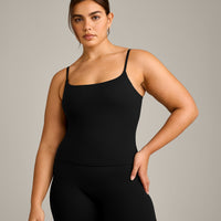 SoftMotion™ Strappy Vest with Built in Bra Shelf with Gray Logo | Black