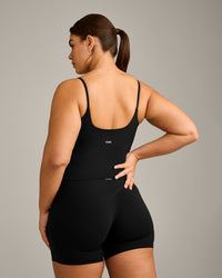 SoftMotion™ Strappy Vest with Built in Bra Shelf with Gray Logo | Black