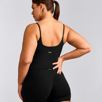 SoftMotion™ Strappy Tank Top with Built in Bra Shelf with Gray Logo | Black