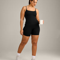SoftMotion™ Strappy Vest with Built in Bra Shelf with Gray Logo | Black