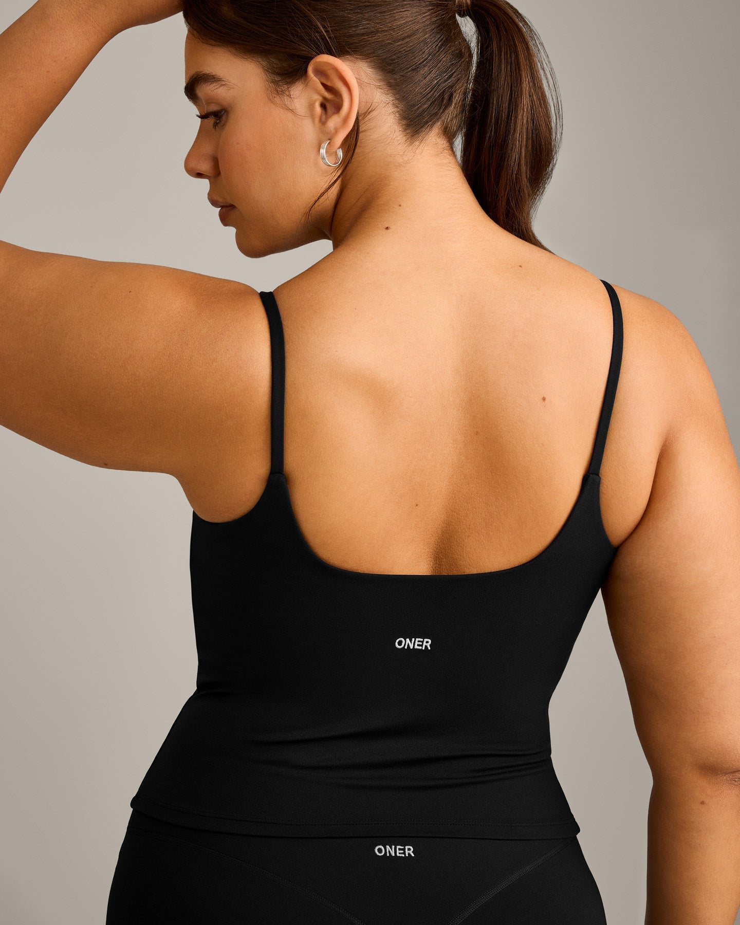 SoftMotion™ Strappy Vest with Built in Bra Shelf with Gray Logo | Black
