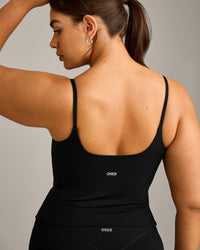 SoftMotion™ Strappy Vest with Built in Bra Shelf with Gray Logo | Black