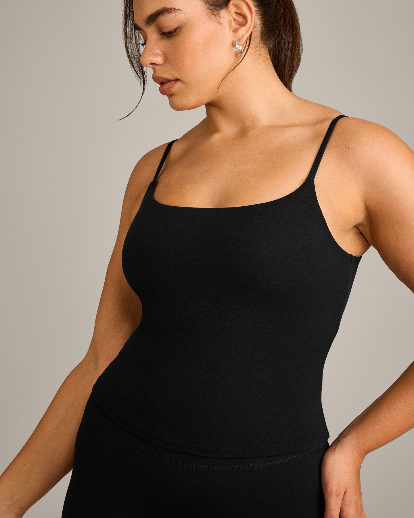 SoftMotion™ Strappy Vest with Built in Bra Shelf with Gray Logo | Black