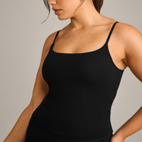 SoftMotion™ Strappy Vest with Built in Bra Shelf with Gray Logo | Black