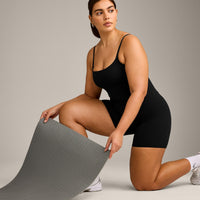 SoftMotion™ Strappy Vest with Built in Bra Shelf with Gray Logo | Black