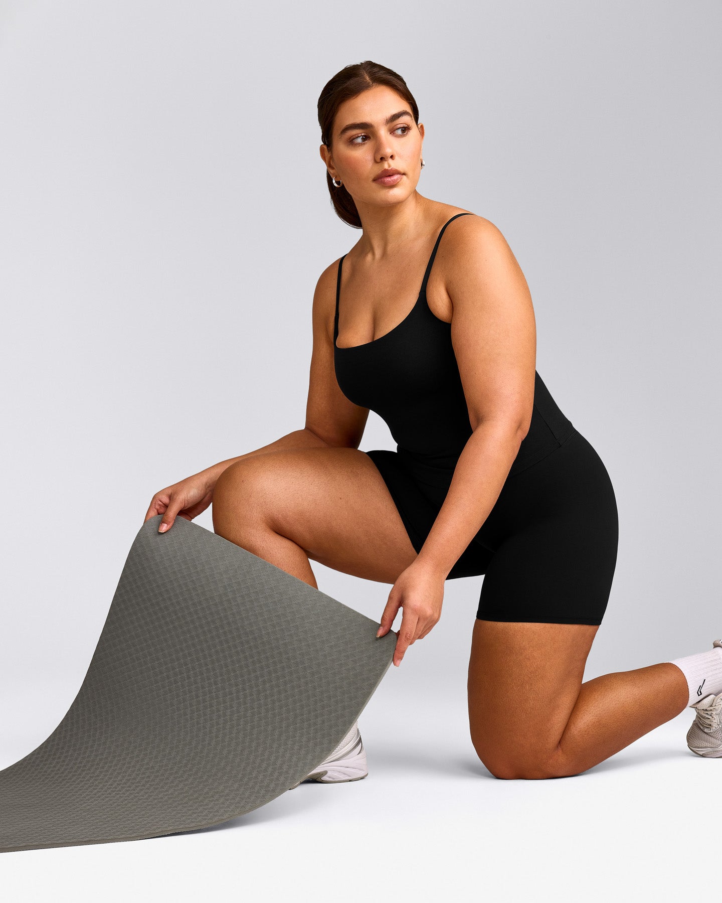 SoftMotion™ Strappy Tank Top with Built in Bra Shelf with Gray Logo | Black
