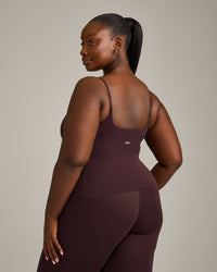 SoftMotion™ Strappy Vest with Built in Bra Shelf with Gray Logo | Plum Brown