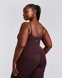 SoftMotion™ Strappy Tank Top with Built in Bra Shelf with Gray Logo | Plum Brown