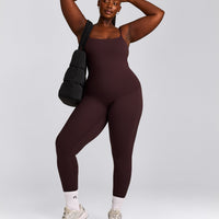 SoftMotion™ Strappy Tank Top with Built in Bra Shelf with Gray Logo | Plum Brown