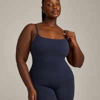 SoftMotion™ Strappy Tank Top with Built in Bra Shelf with Gray Logo | True Blue