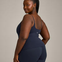 SoftMotion™ Strappy Tank Top with Built in Bra Shelf with Gray Logo | True Blue