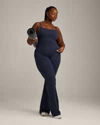 SoftMotion™ Strappy Tank Top with Built in Bra Shelf with Gray Logo | True Blue