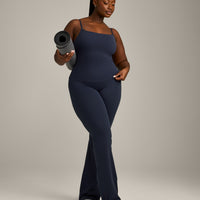 SoftMotion™ Strappy Tank Top with Built in Bra Shelf with Gray Logo | True Blue