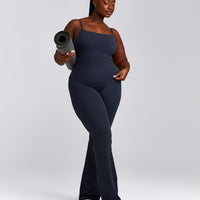 SoftMotion™ Strappy Tank Top with Built in Bra Shelf with Gray Logo | True Blue
