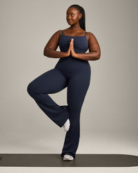 SoftMotion™ Strappy Tank Top with Built in Bra Shelf with Gray Logo | True Blue