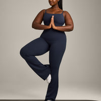 SoftMotion™ Strappy Tank Top with Built in Bra Shelf with Gray Logo | True Blue