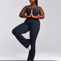 SoftMotion™ Strappy Tank Top with Built in Bra Shelf with Gray Logo | True Blue