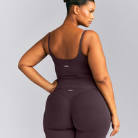 SoftMotion™ Strappy Tank Top with Built in Bra Shelf | Dark Umber Brown