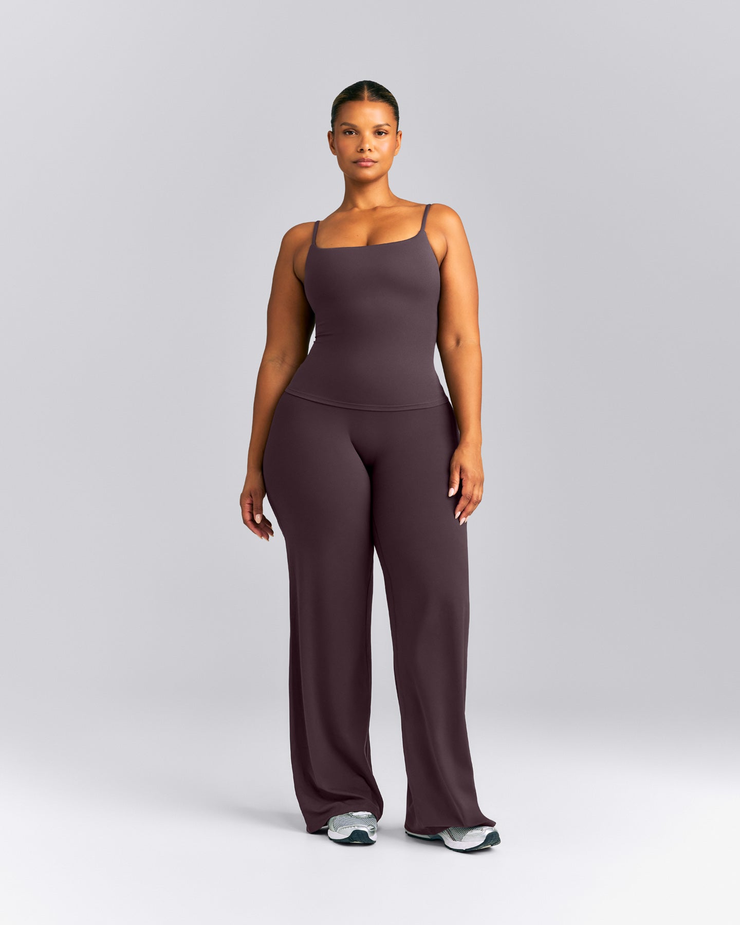 SoftMotion™ Strappy Tank Top with Built in Bra Shelf | Dark Umber Brown