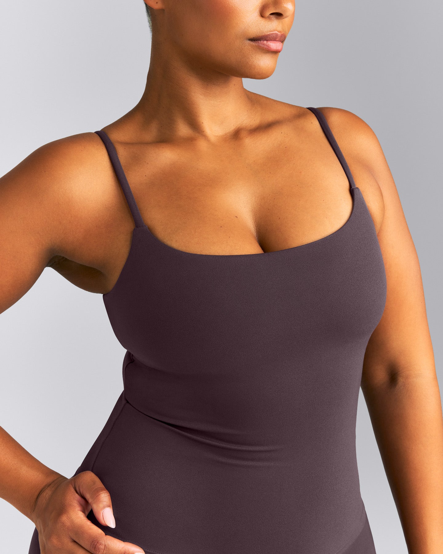 SoftMotion™ Strappy Tank Top with Built in Bra Shelf | Dark Umber Brown