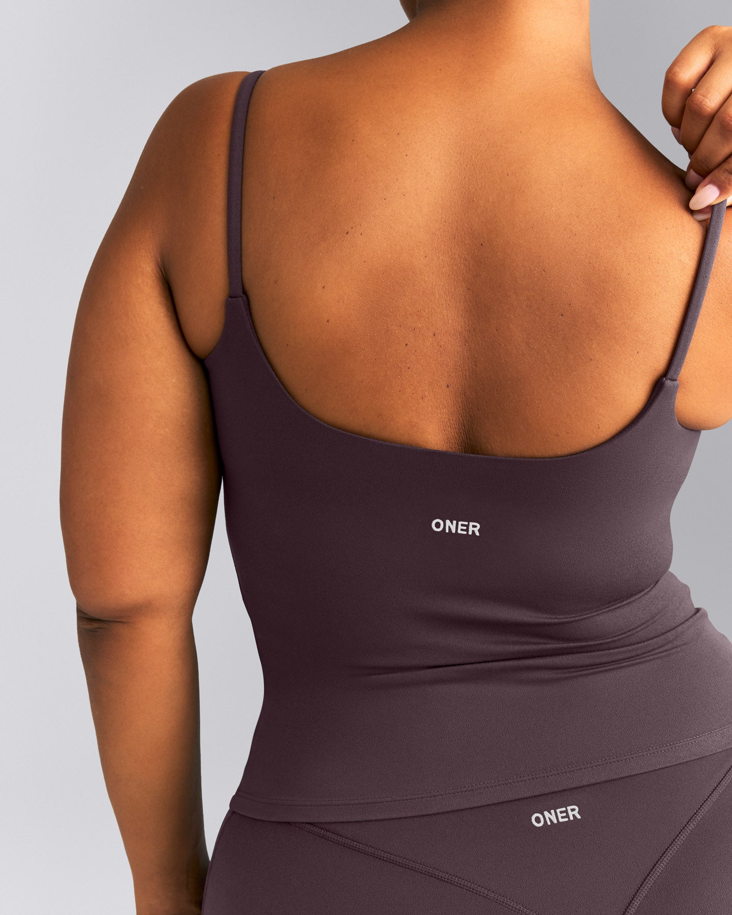 SoftMotion™ Strappy Tank Top with Built in Bra Shelf | Dark Umber Brown
