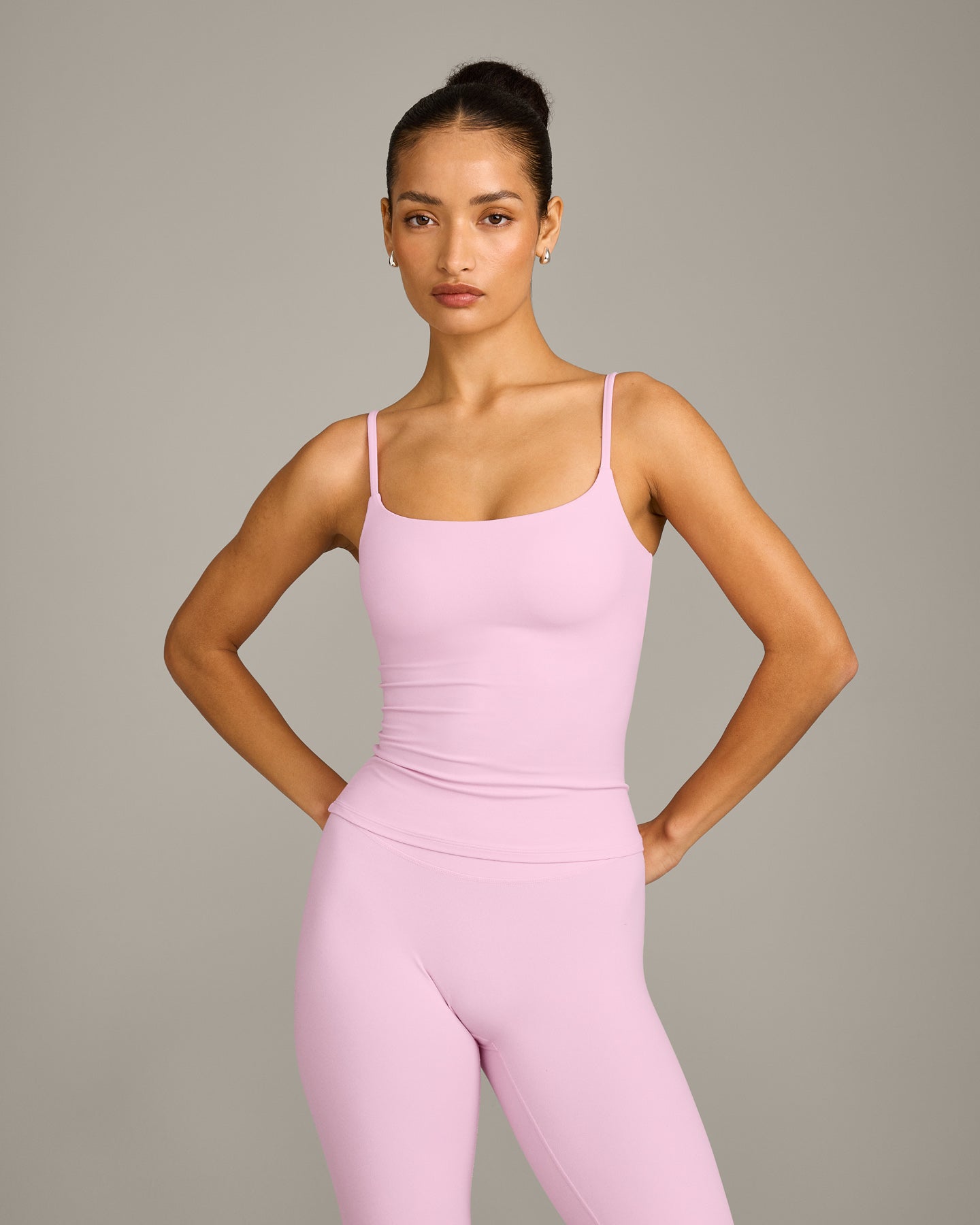 SoftMotion™ Strappy Vest with Built in Bra Shelf with Gray Logo | Chalk Pink