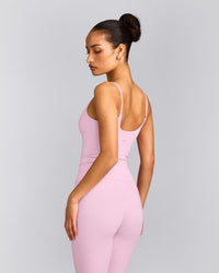 SoftMotion™ Strappy Tank Top with Built in Bra Shelf with Gray Logo | Chalk Pink