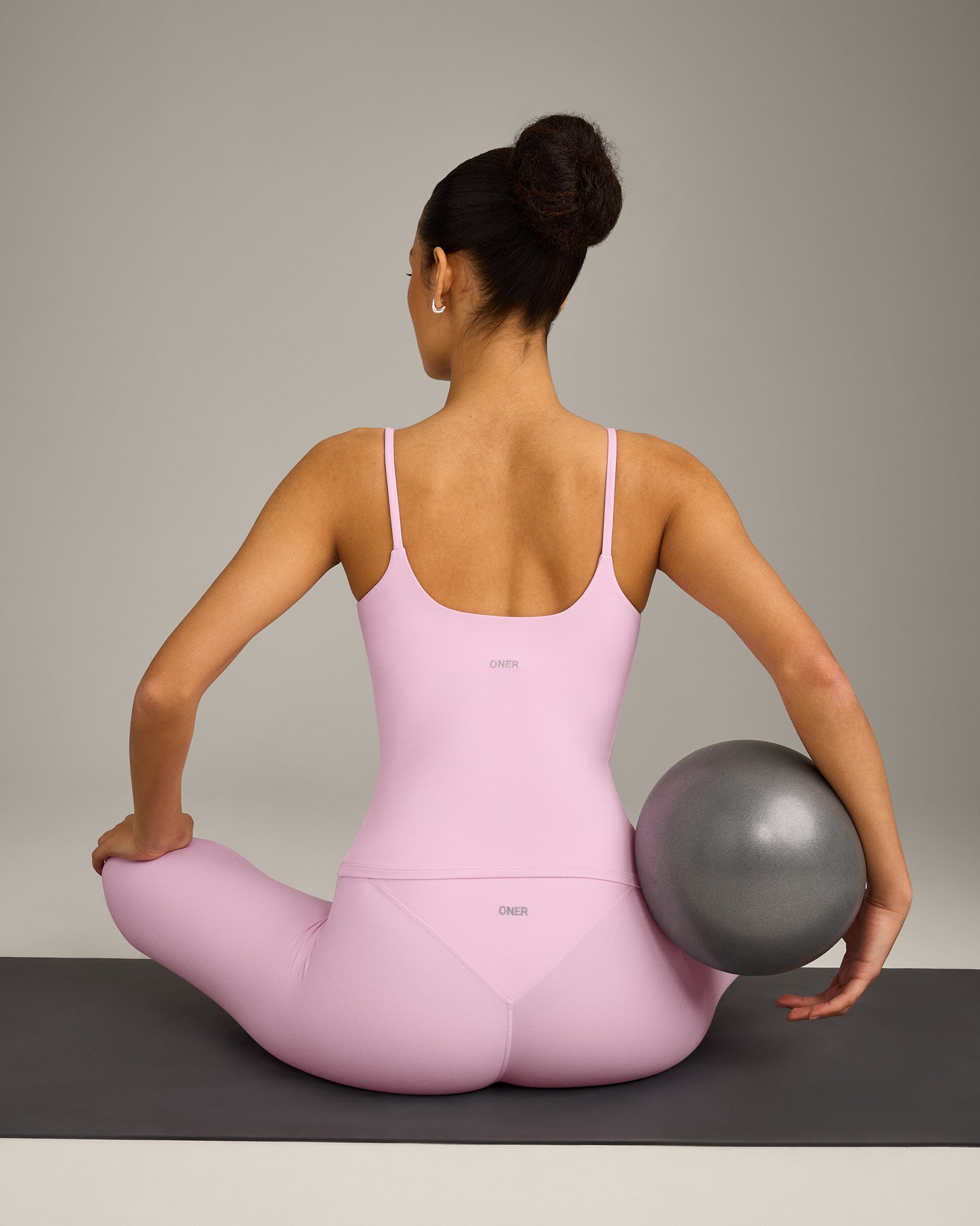 SoftMotion™ Strappy Vest with Built in Bra Shelf with Gray Logo | Chalk Pink