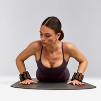 SoftMotion™ Strappy Tank Top with Built in Bra Shelf with Gray Logo | Dark Umber Brown