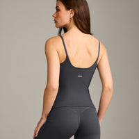 SoftMotion™ Strappy Vest with Built in Bra Shelf with Gray Logo | Coal