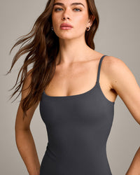 SoftMotion™ Strappy Vest with Built in Bra Shelf with Gray Logo | Coal