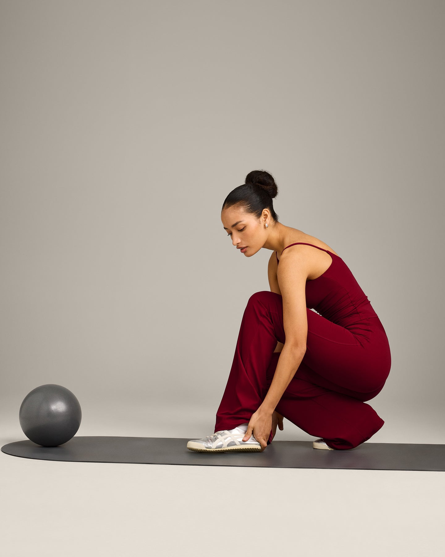 SoftMotion™ Strappy Vest with Built in Bra Shelf with Gray Logo | Ruby Red