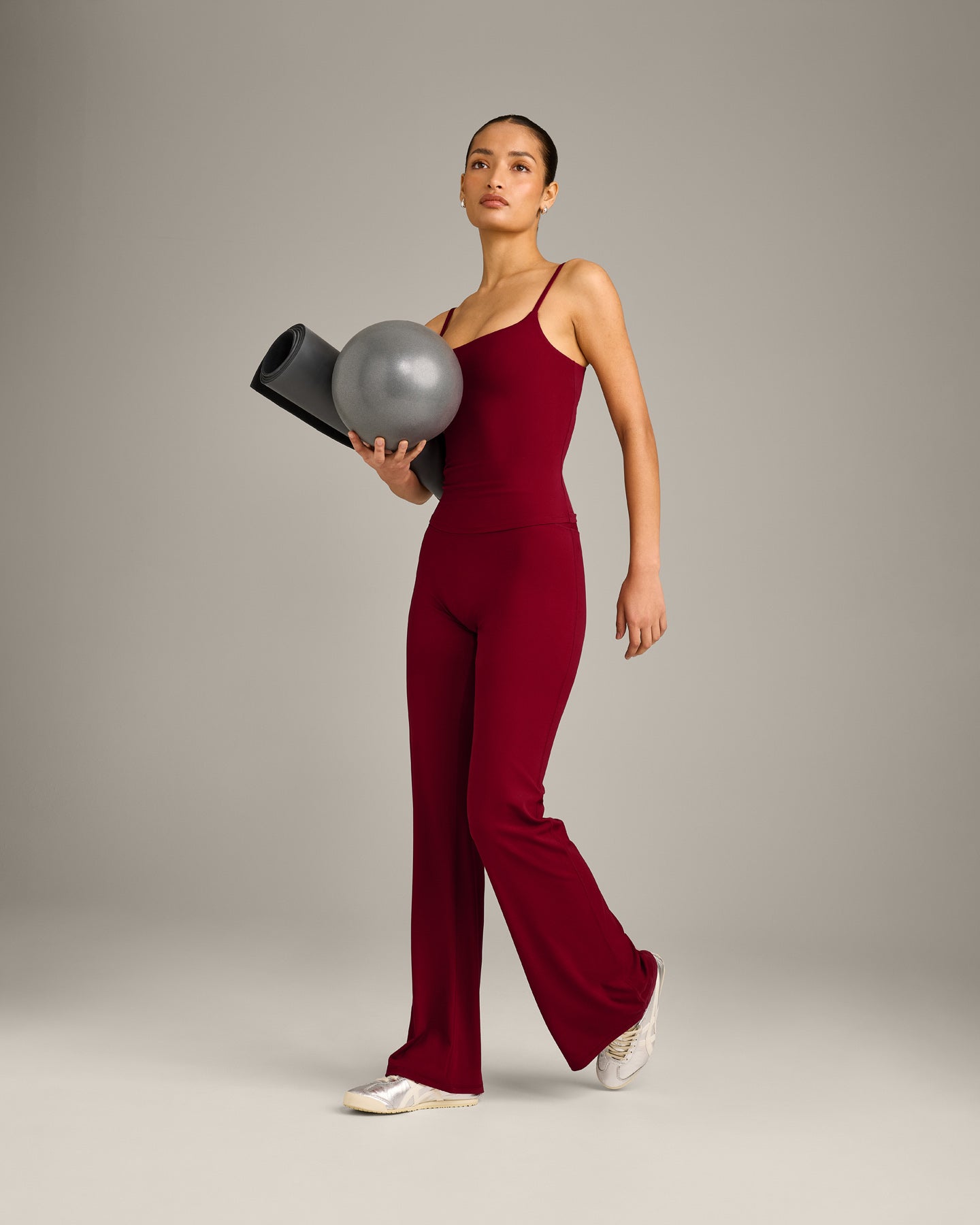 SoftMotion™ Strappy Vest with Built in Bra Shelf with Gray Logo | Ruby Red