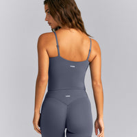 SoftMotion™ Adjustable V Neck Mid Tank Top with Built in Bra Shelf | Granite Blue