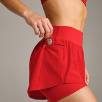 UnifiedMove™ Double Layer Shorts 5" with Reflective Logo | Muscle Mommy Red
