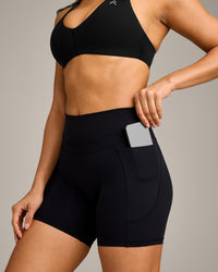 UnifiedMove High Waisted Pocket Shorts 6" with Reflective Logo | Black