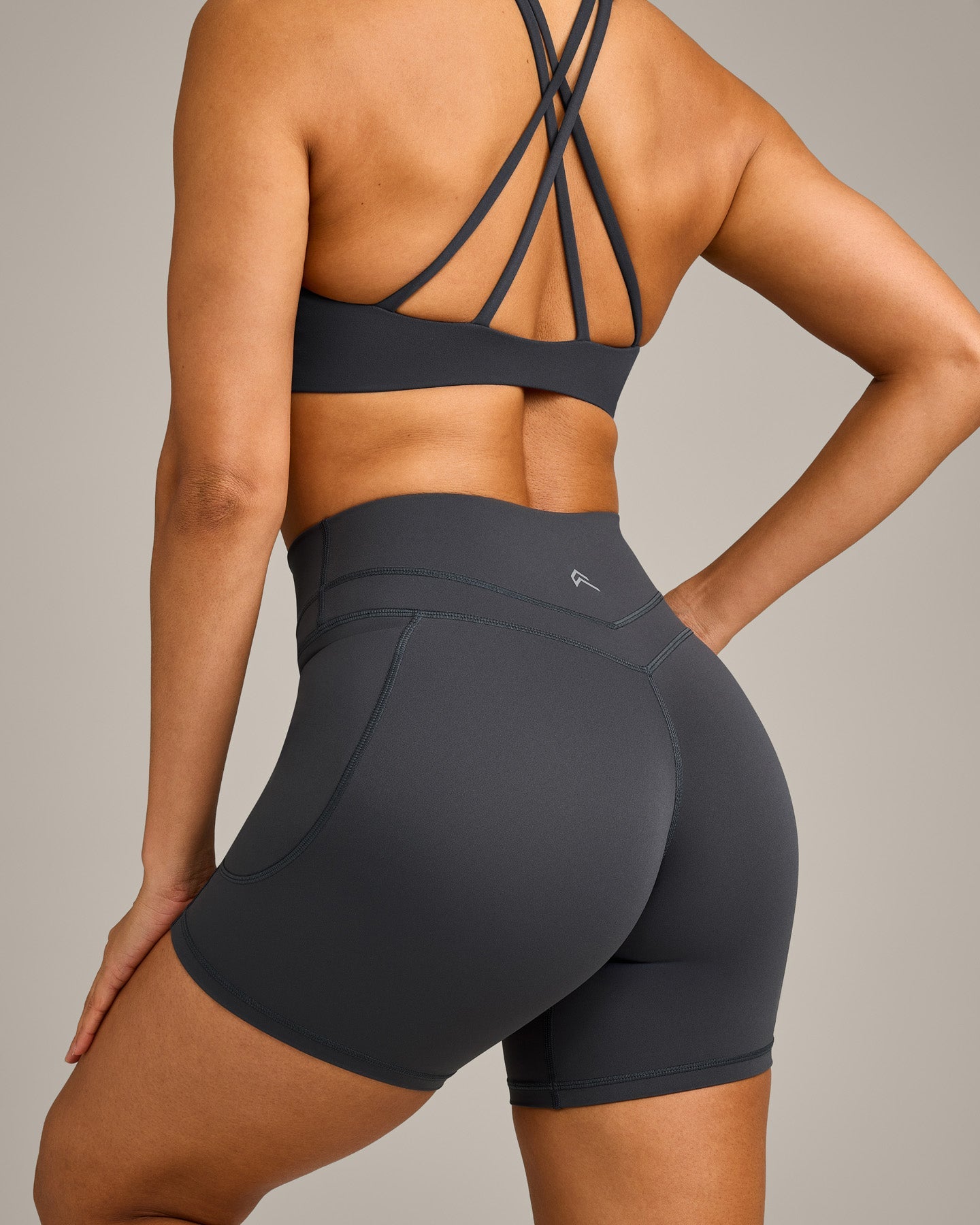 UnifiedMove High Waisted Pocket Shorts 6" with Reflective Logo | Coal