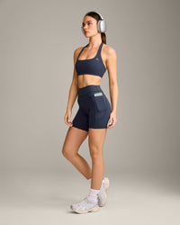 UnifiedMove High Waisted Pocket Shorts 6" with Reflective Logo | True Blue
