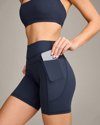 UnifiedMove High Waisted Pocket Shorts 6" with Reflective Logo | True Blue