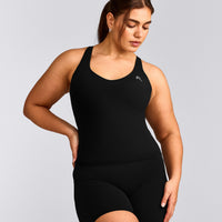 UnifiedMove™ V Neck Cross Back Tank Top with Reflective Logo | Black