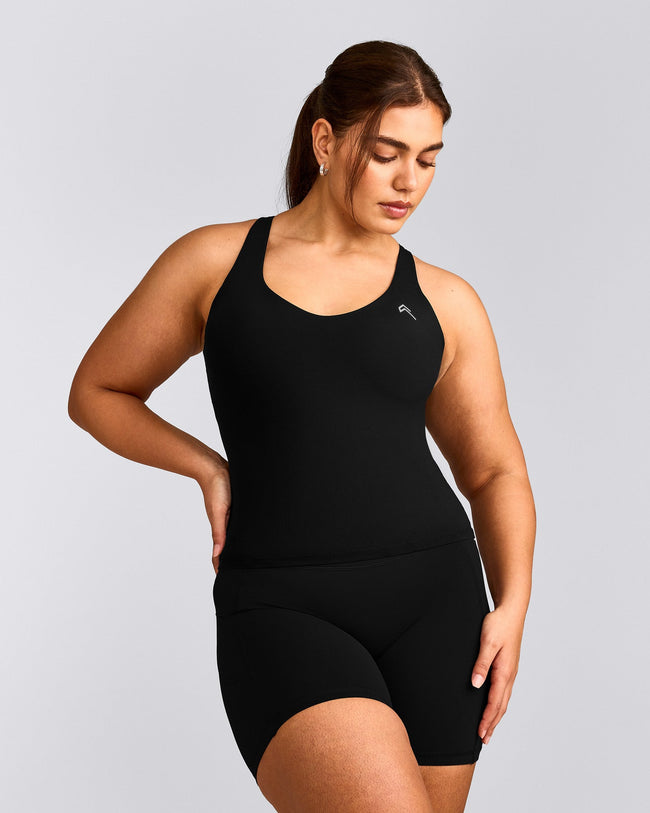 UnifiedMove™ V Neck Cross Back Tank Top with Reflective Logo | Black