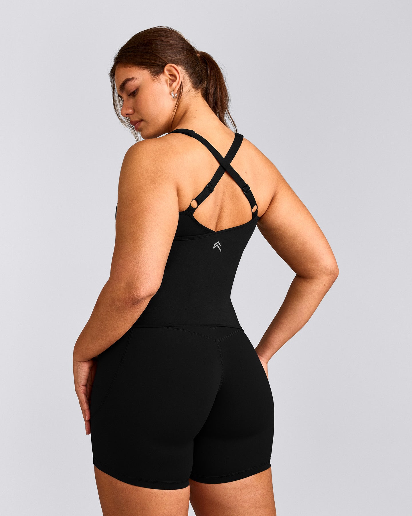 UnifiedMove™ V Neck Cross Back Tank Top with Reflective Logo | Black