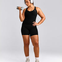 UnifiedMove™ V Neck Cross Back Tank Top with Reflective Logo | Black
