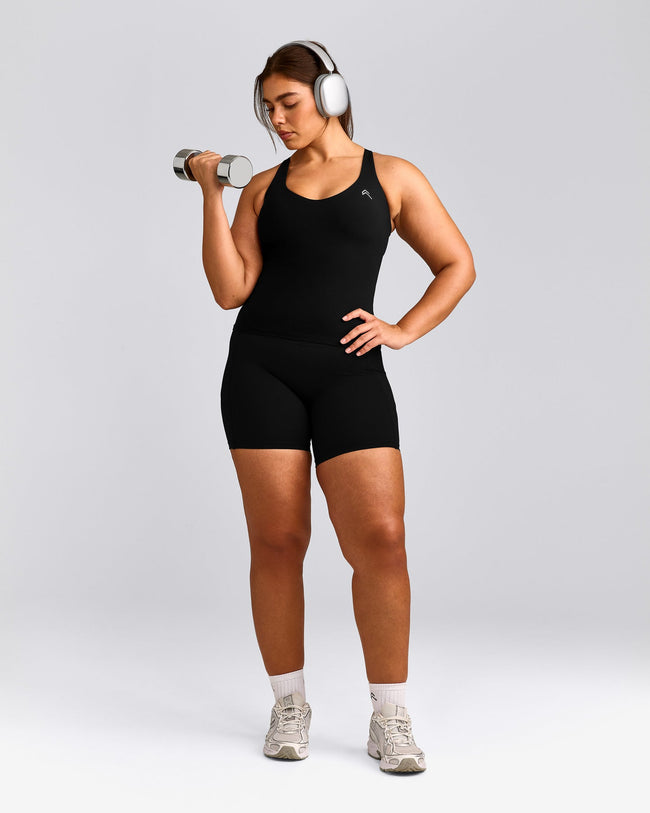 UnifiedMove™ V Neck Cross Back Tank Top with Reflective Logo | Black