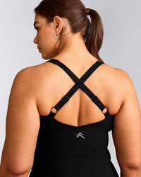 UnifiedMove™ V Neck Cross Back Tank Top with Reflective Logo | Black