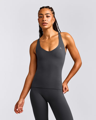 UnifiedMove™ V Neck Cross Back Tank Top with Reflective Logo | Coal