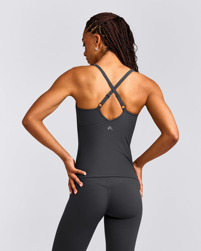 UnifiedMove™ V Neck Cross Back Tank Top with Reflective Logo | Coal