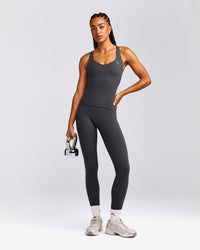UnifiedMove™ V Neck Cross Back Tank Top with Reflective Logo | Coal